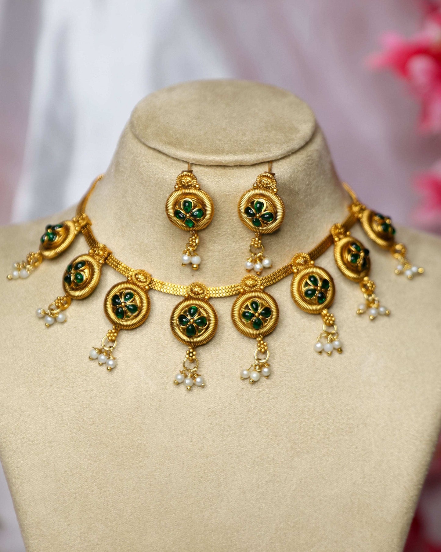 (TMCK010) Choker with hanging Pearl beads - Tangamala Jewellery
