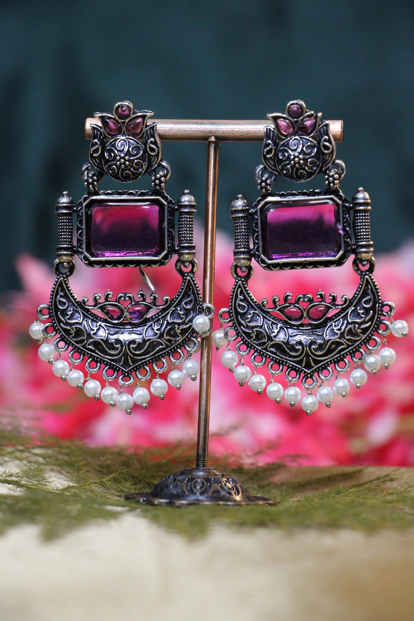 Oxidized Stone Studded Drop Earrings | OX07 | Tangamala
