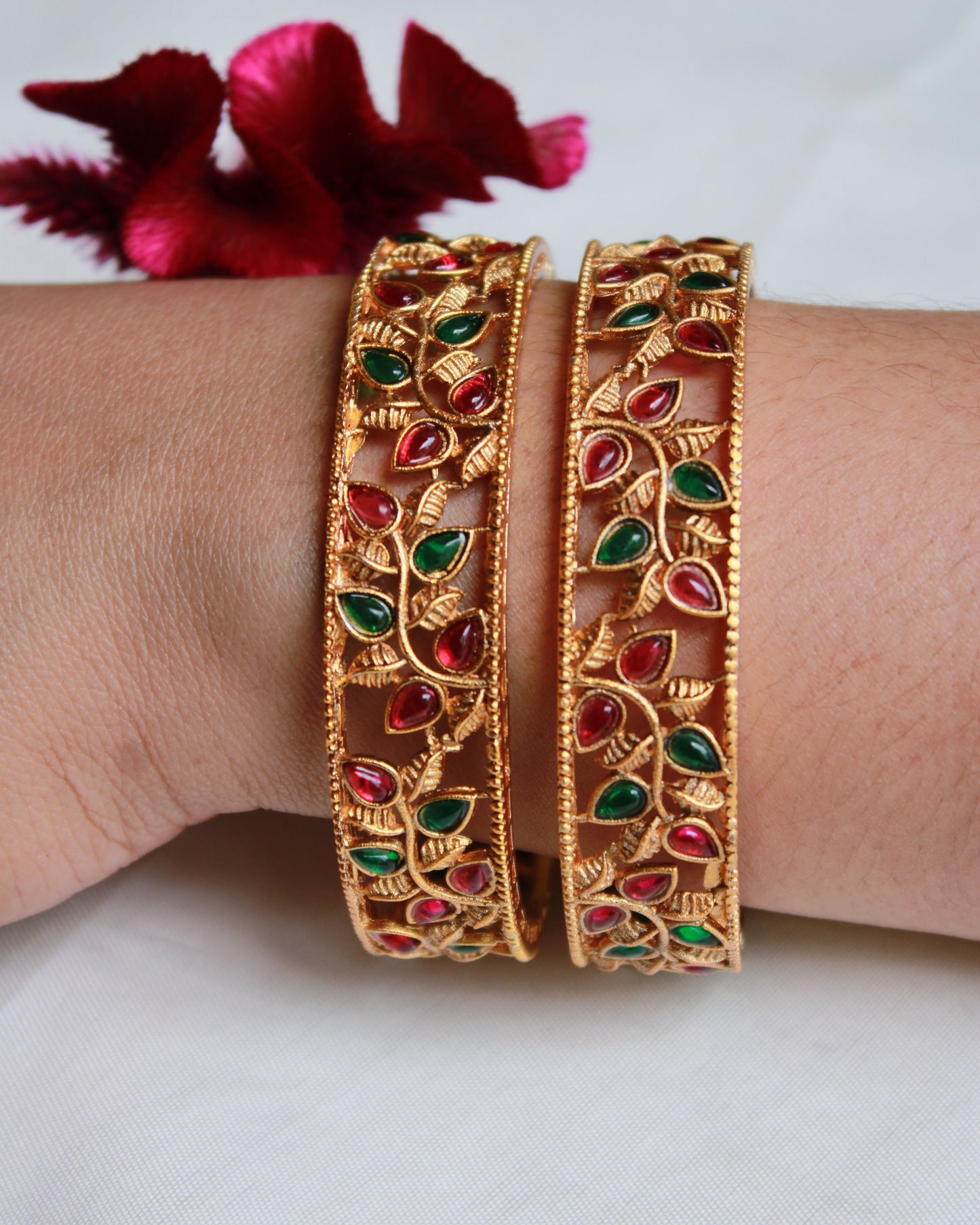 Leaf Design Multi Colored Bangles 2pcs | BN02 | Tangamala