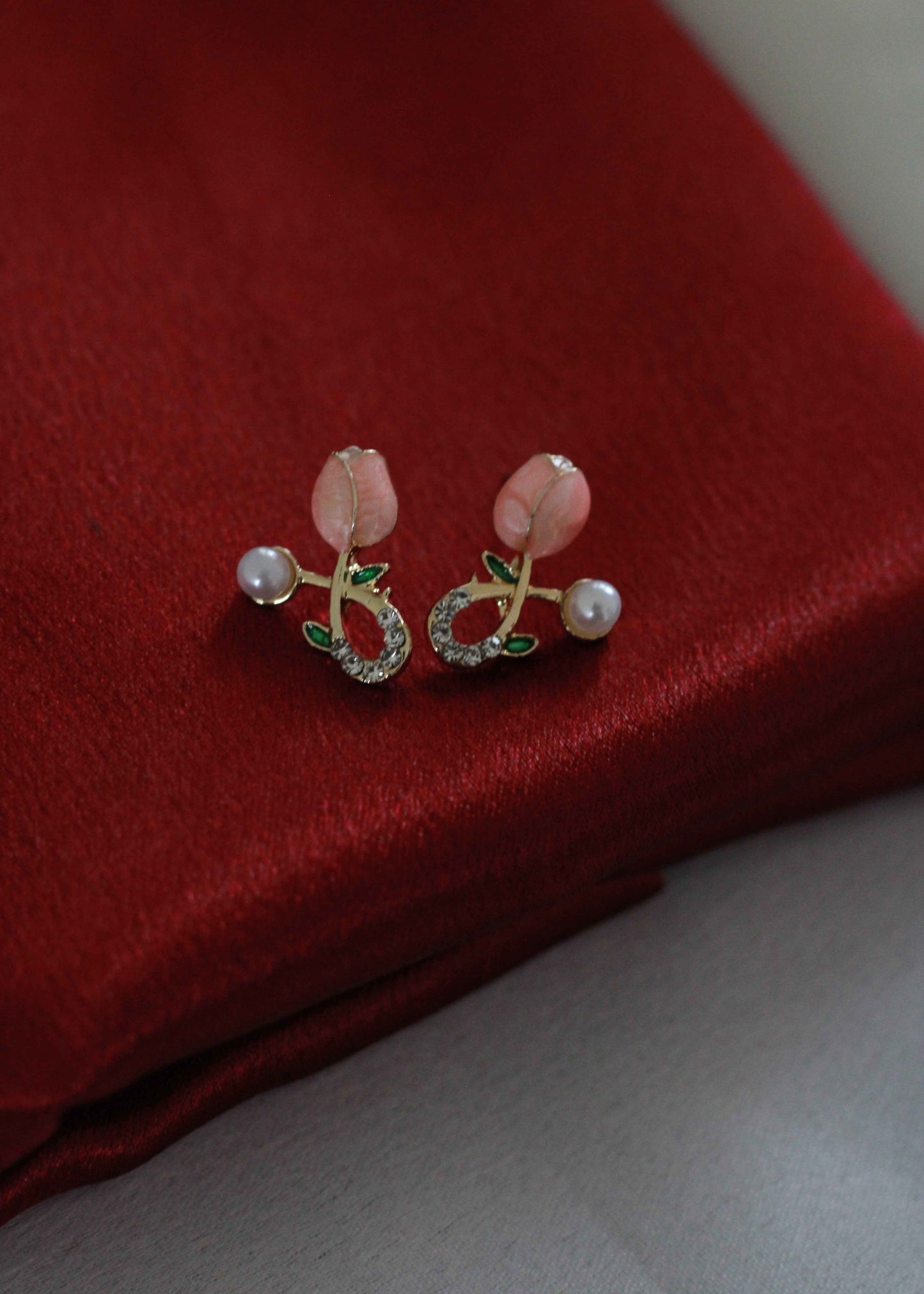 Korean Chic Pink Tulip Pearl Studs | FC18 | Tangamala