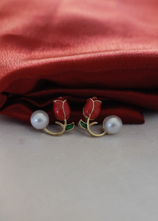 Korean Petal and Pearl Stud Earrings | FC19 | Tangamala