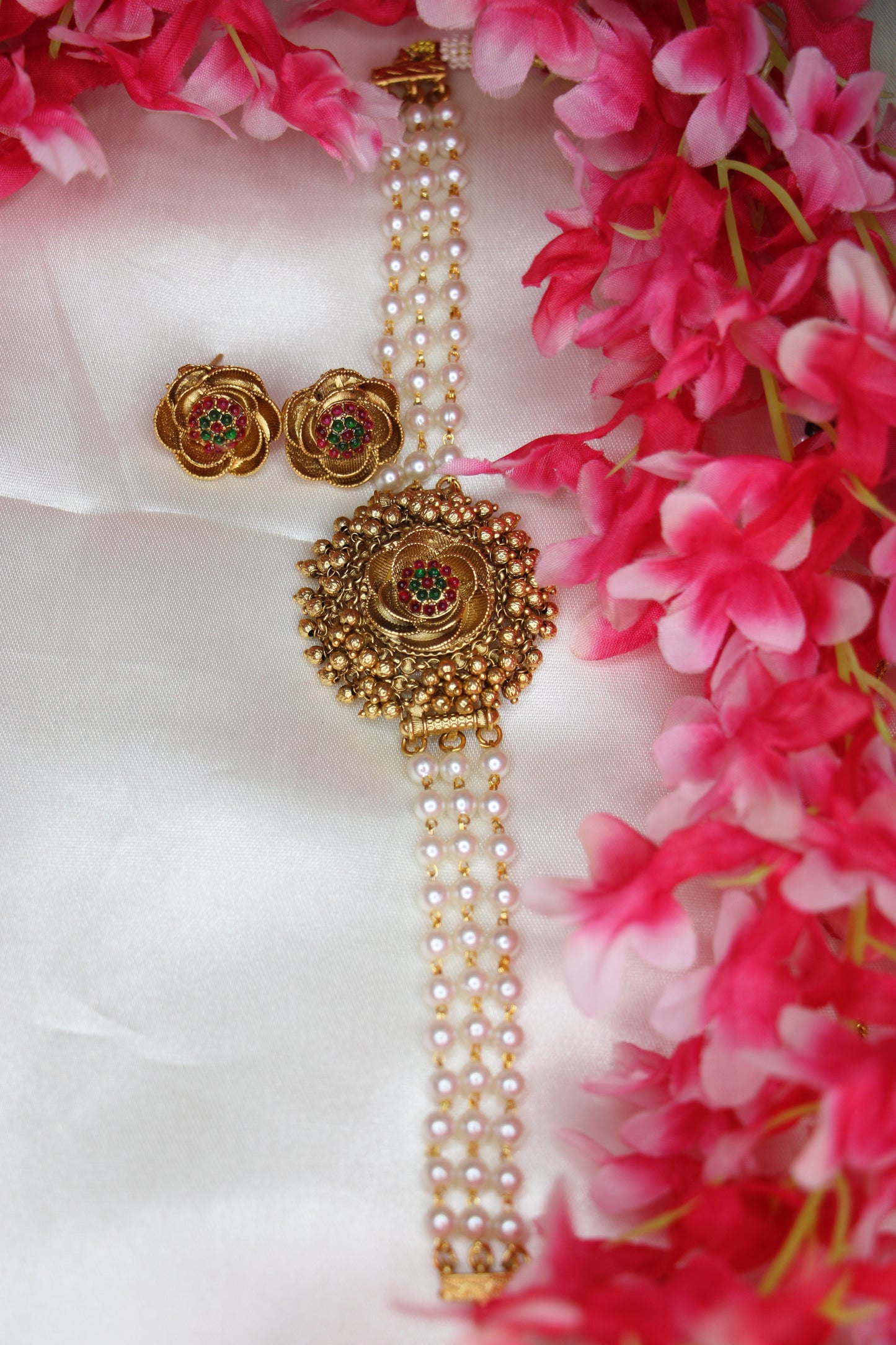 5 Line Pearl Traditional Choker | Necklace Set | CK13 |Tangamala