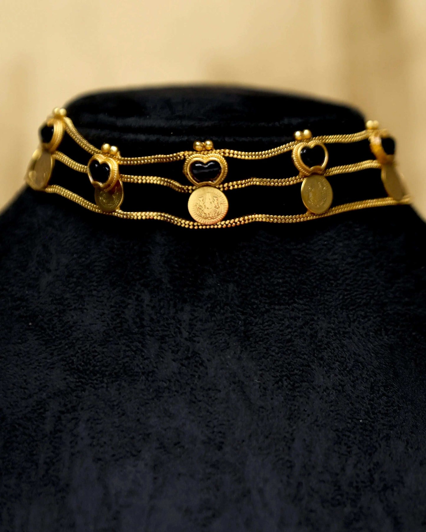 (TMCK005) Layered Lekshmi coin ruby choker with earrings - Tangamala Jewellery
