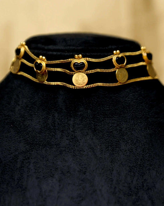 (TMCK005) Layered Lekshmi coin ruby choker with earrings - Tangamala Jewellery