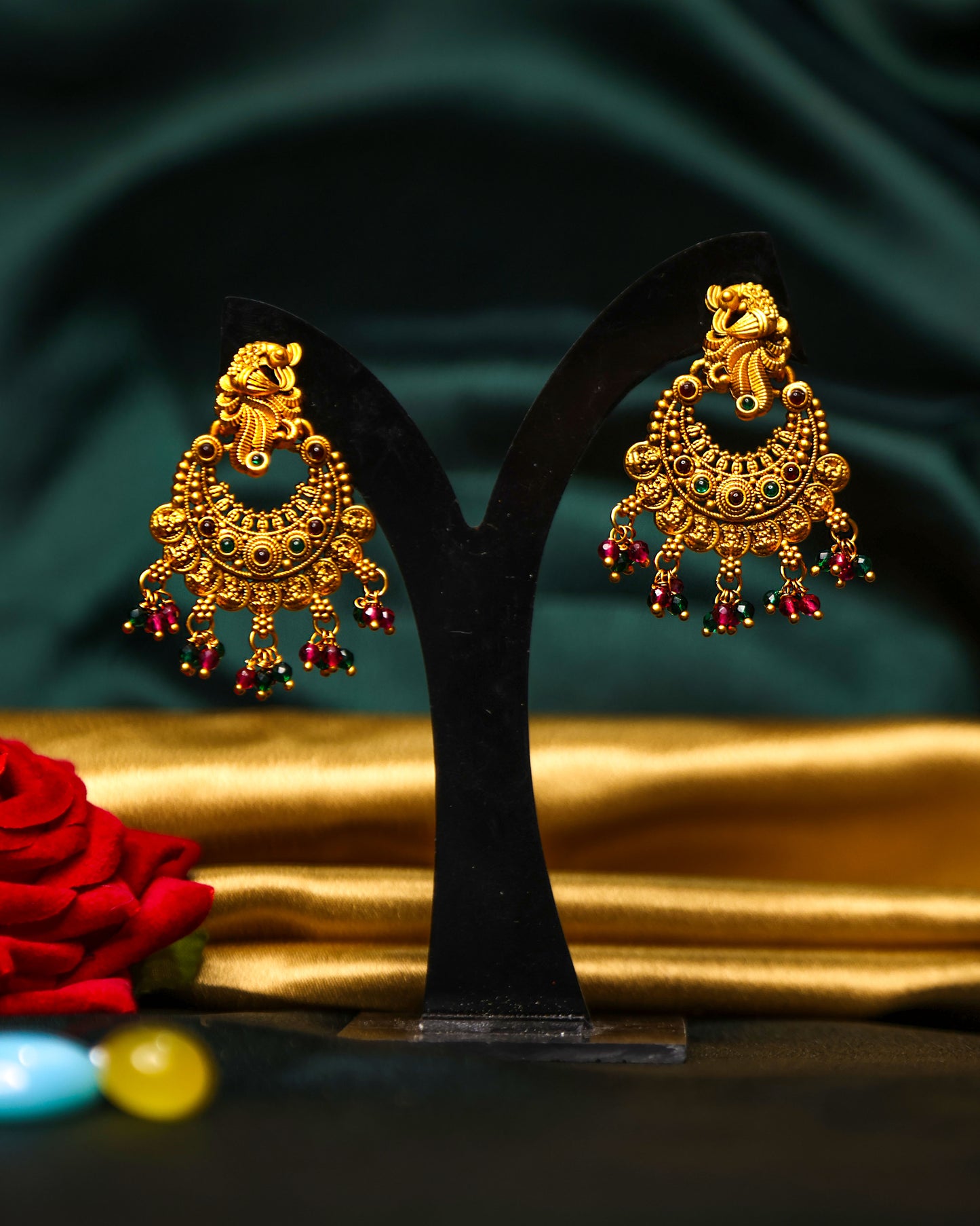 Antique Ramleela Earrings With Golden Hanging Beads