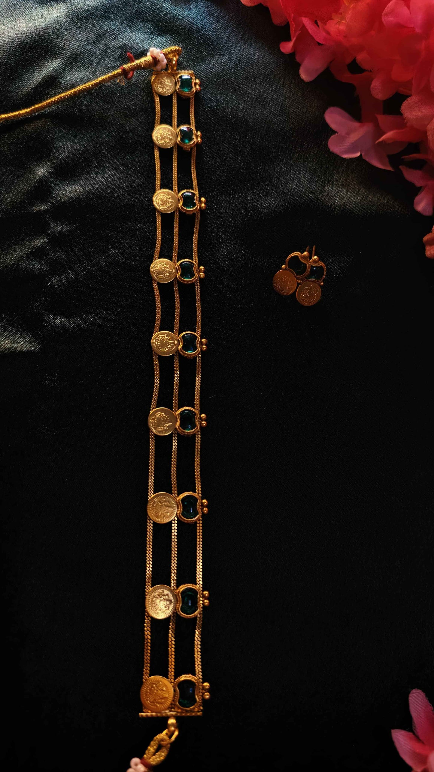 Layered Lekshmi Coin Ruby Choker with Earrings | TMCK005 | Tangamala