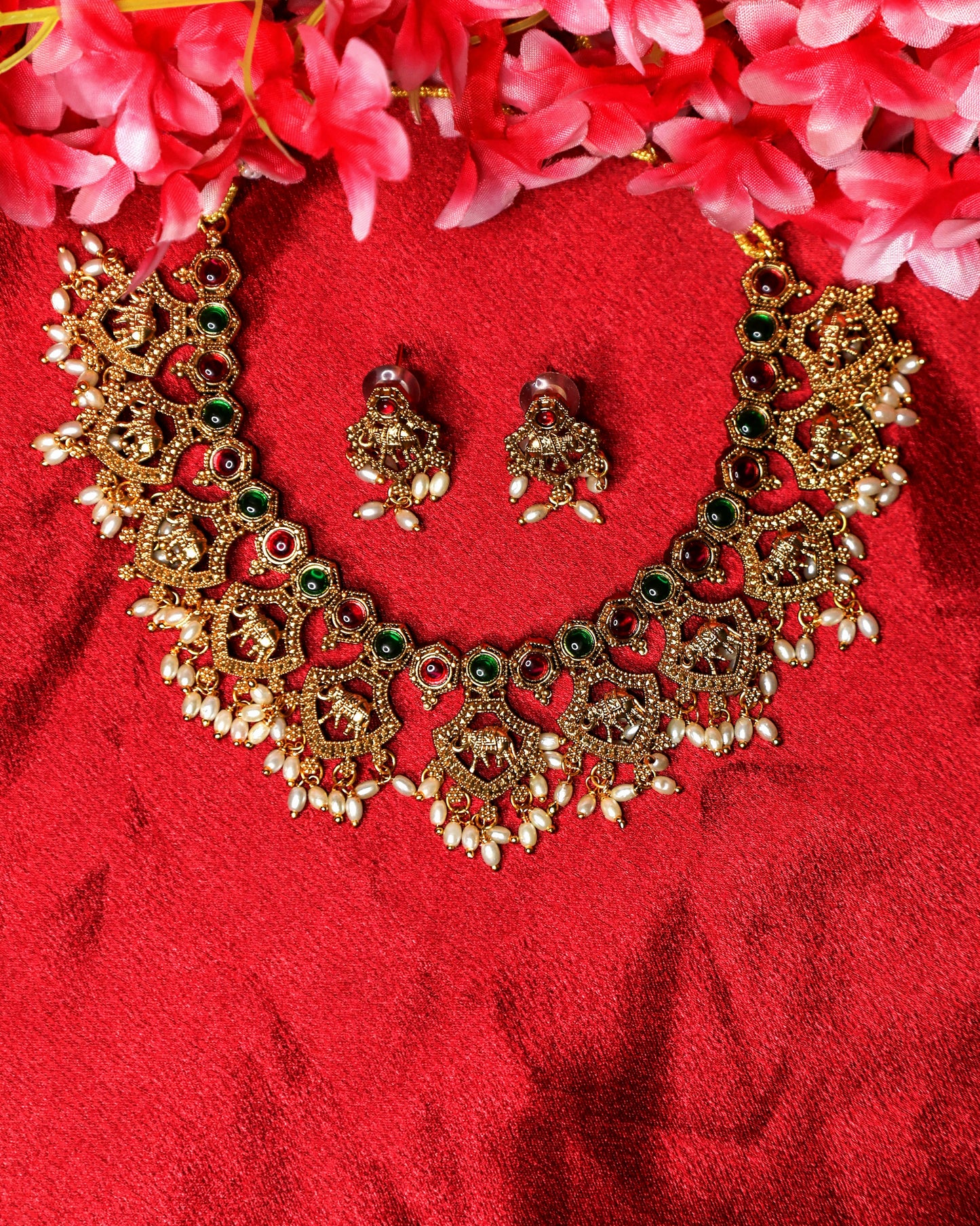 Elephant Temple Ruby Layered Necklace | NK26 | Tangamala