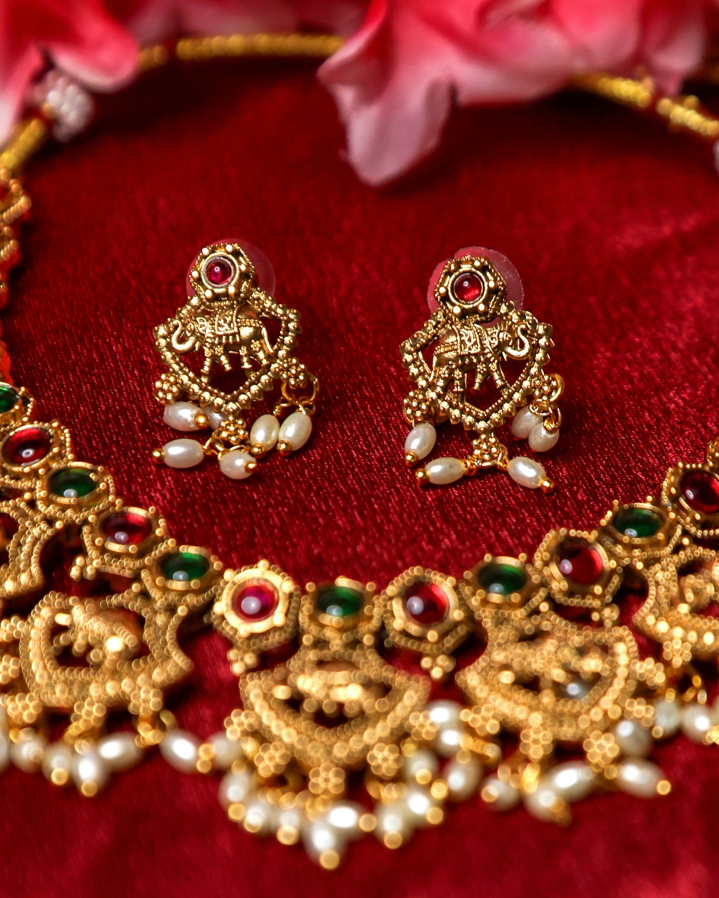 Elephant Temple Ruby Layered Necklace | NK26 | Tangamala