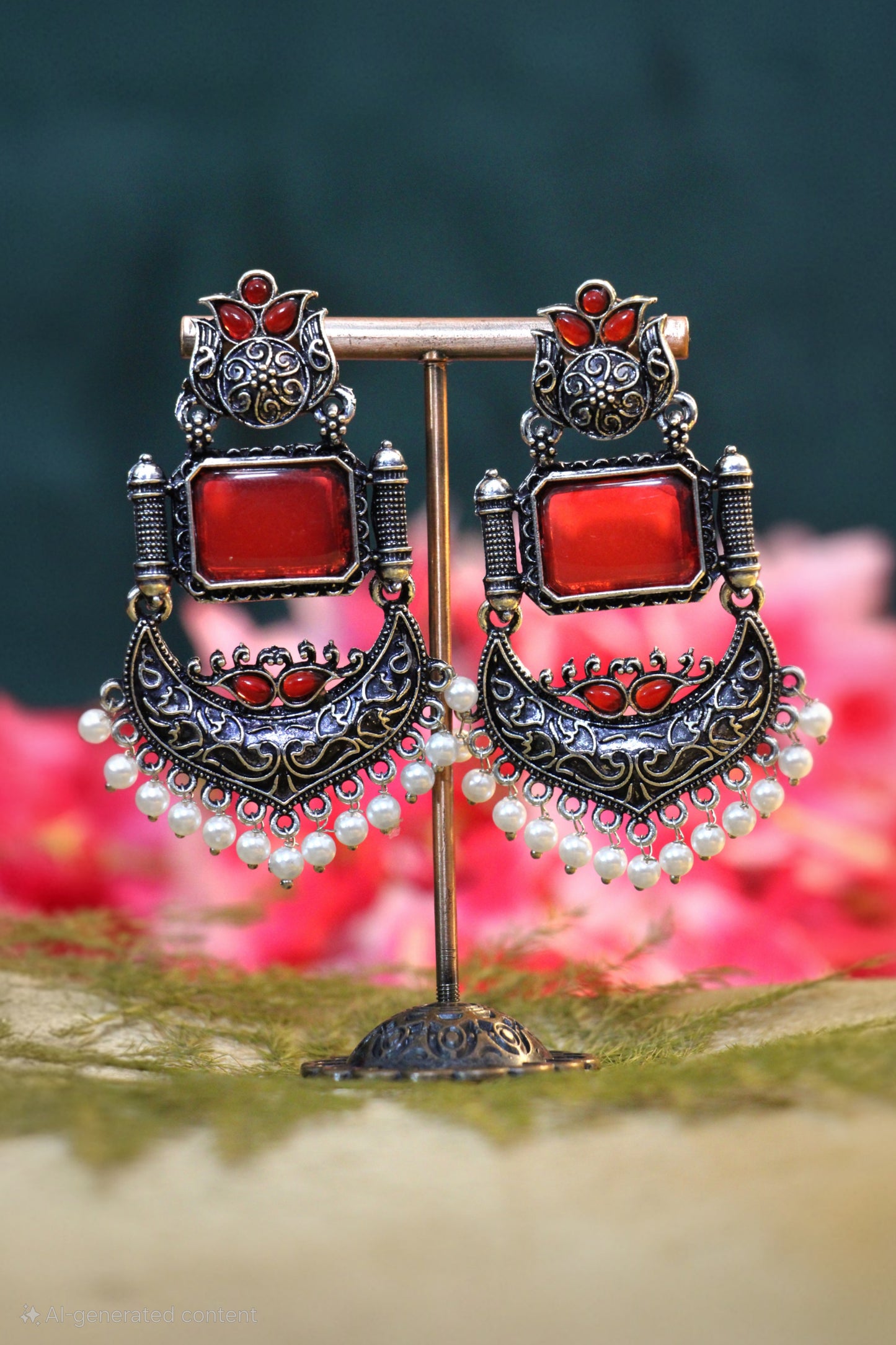 Oxidized Stone Studded Drop Earrings | OX07 | Tangamala