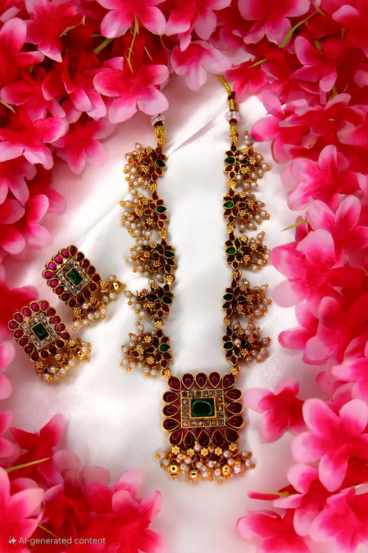 Lotus Faux Gemstone Necklace | NK14 | Traditional Multicolour Set