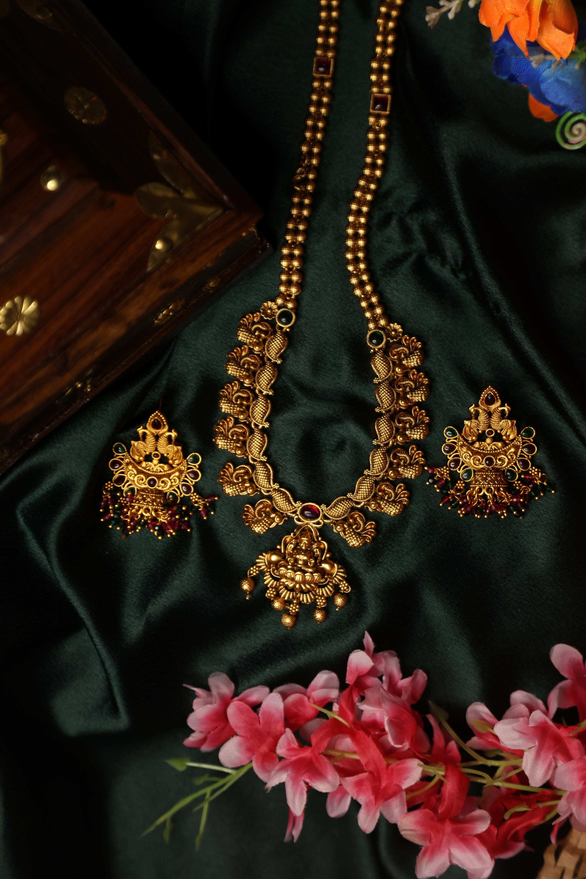 (TMLH002) Lekshmi Long Haram Antique with studs - Tangamala Jewellery