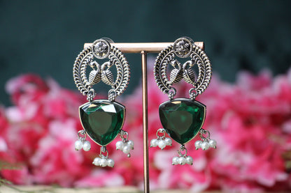 Silver Peacock Jhumka Earrings | OX11 | Tangamala