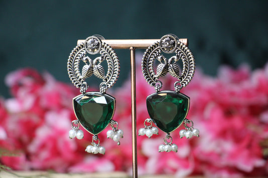 Silver Peacock Jhumka Earrings | OX11 | Tangamala
