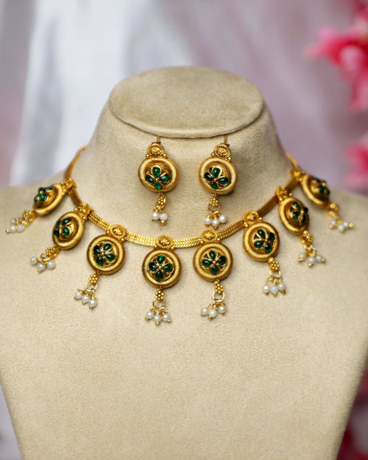 (TMCK010) Choker with hanging Pearl beads - Tangamala Jewellery