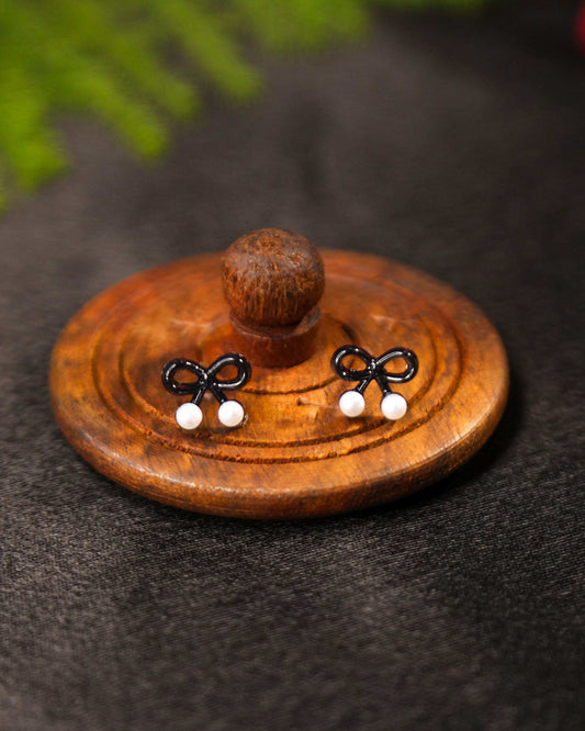 Ribbon pearl studs - Tangamala Jewellery