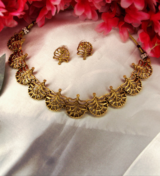 Gold Leaf Choker | Traditional Palakka Jewellery | NK07 | Tangamala