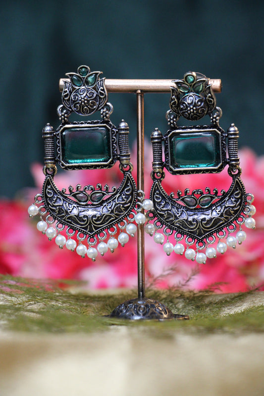 Oxidized Stone Studded Drop Earrings | OX07 | Tangamala