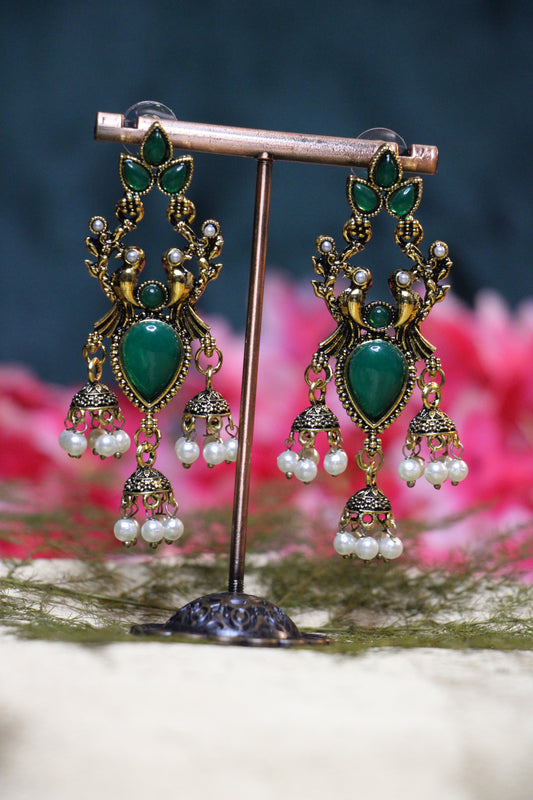 Classic Drop Stone Gold Oxidized Earrings | OX08 | Tangamala