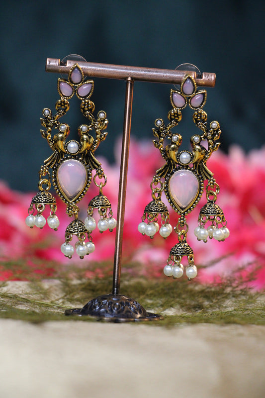 Classic Drop Stone Gold Oxidized Earrings | OX08 | Tangamala