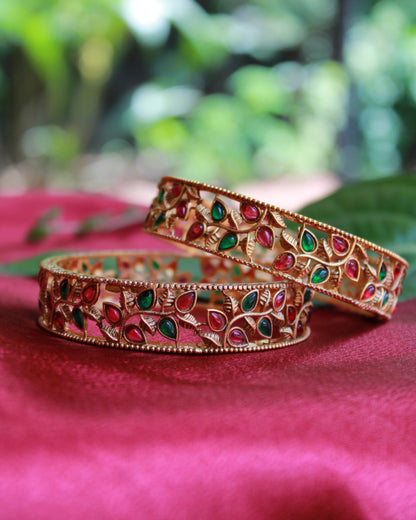 Leaf Design Multi Colored Bangles 2pcs | BN02 | Tangamala