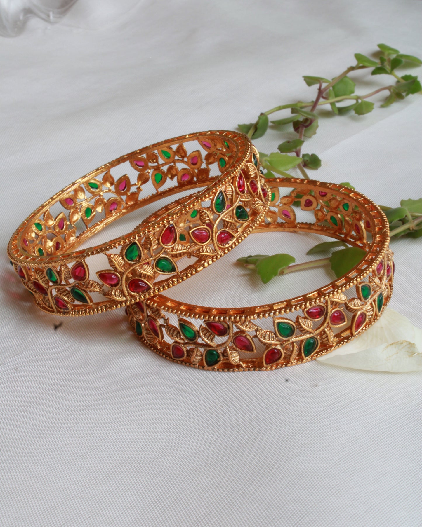 Leaf Design Multi Colored Bangles 2pcs | BN02 | Tangamala