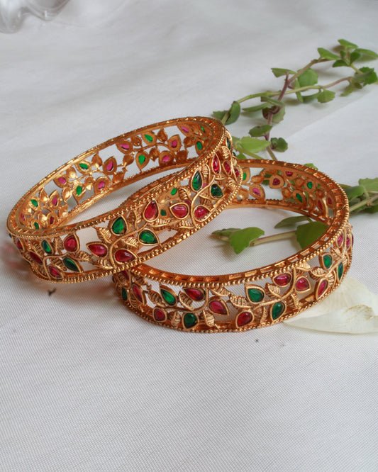 Leaf Design Multi Colored Bangles 2pcs | BN02 | Tangamala