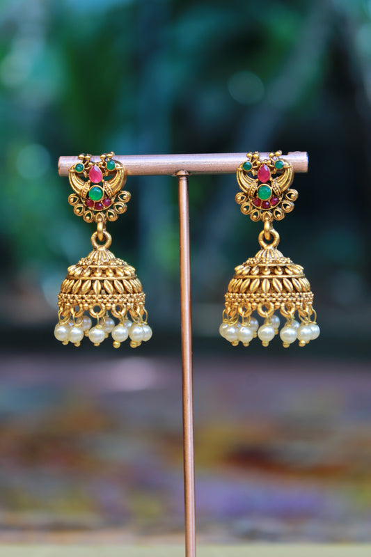 AD Stone Pearl Hanging Jhumka | JK17 | Tangamala