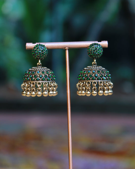 Emerald Dome Jhumka Earrings | JK22 | Tangamala