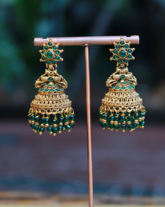 Peacock Emerald Green Jhumka | JK20 | Tangamala