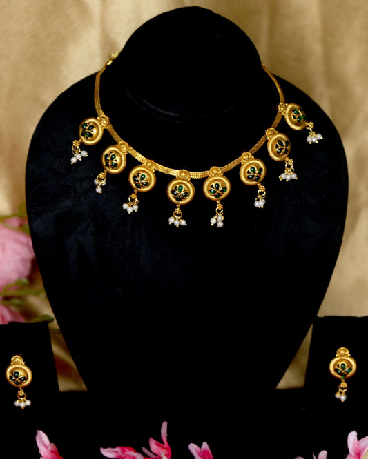 (TMCK010) Choker with hanging Pearl beads - Tangamala Jewellery