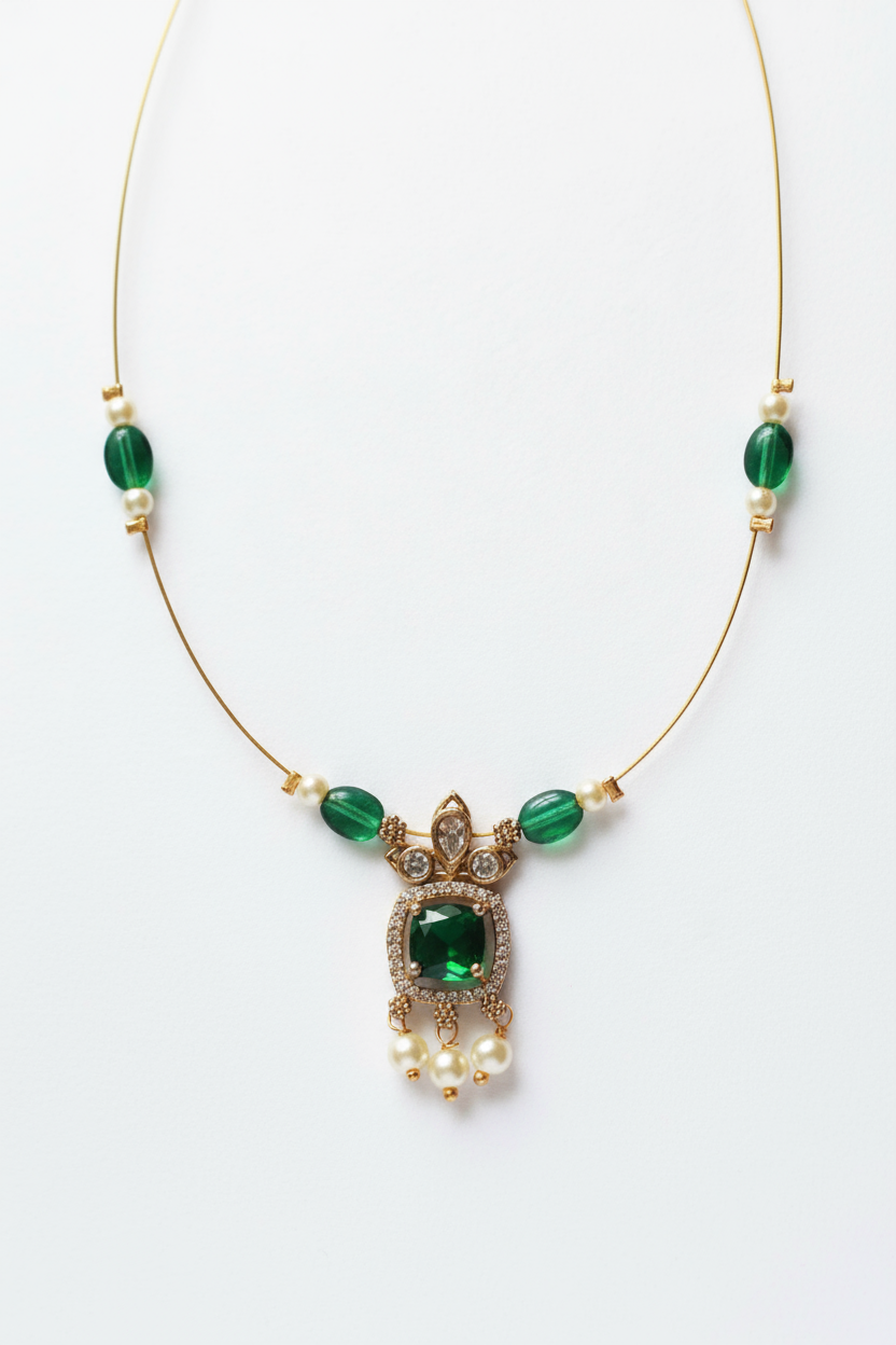 Green Stone Invisible Chain Necklace (IC12) | Tangamala