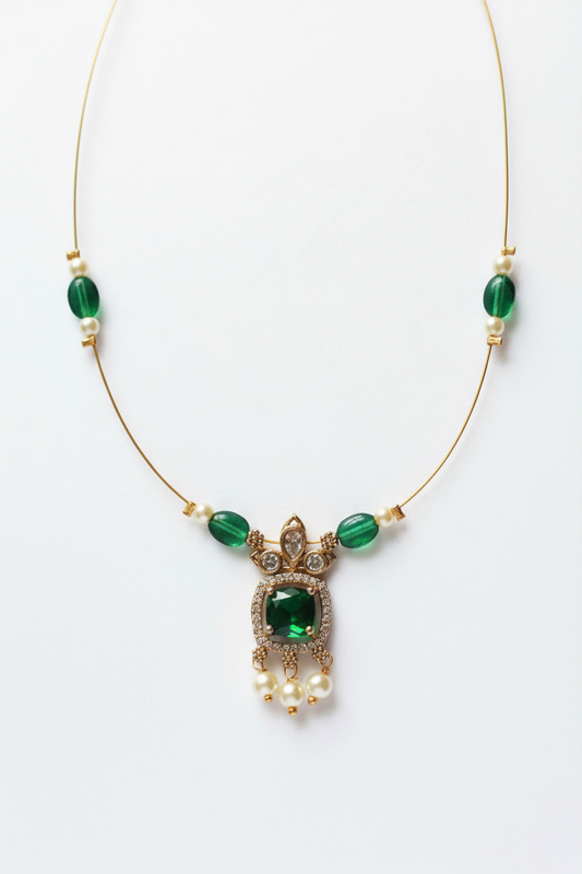 Green Stone Invisible Chain Necklace (IC12) | Tangamala
