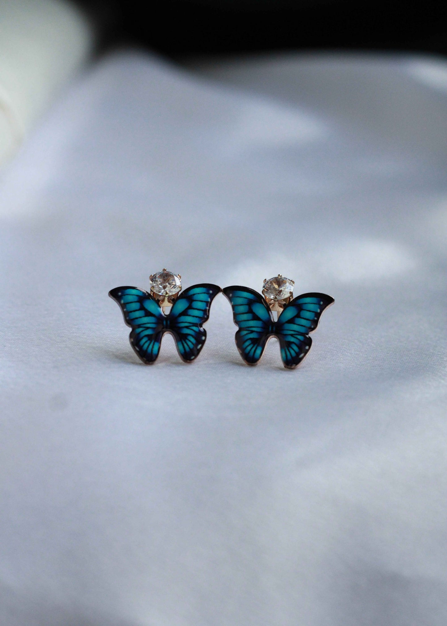 Korean Enamel Teal Butterfly Studs | FC22 | Tangamala