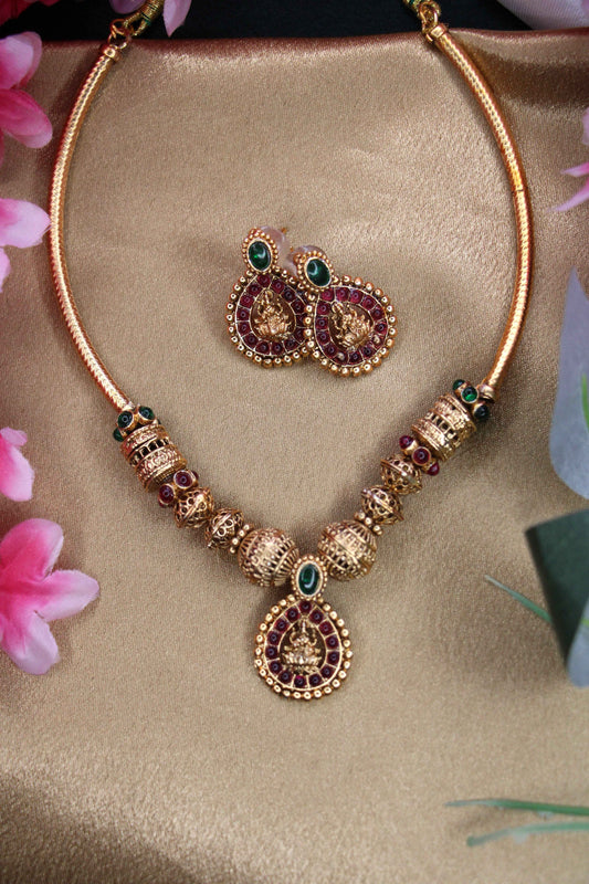 Golden Lakshmi Hasli | Traditional Choker with Stones | Tangamala