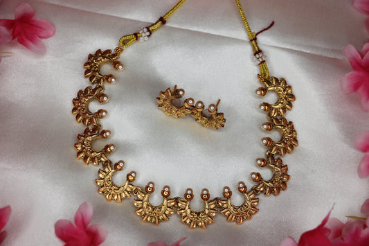 Half Moon With Pearl Necklace Set | Antique Gold | CK16 | Tangamala