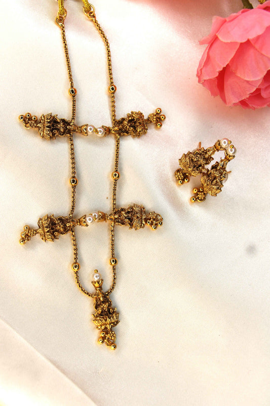 Lakshmi Pendant Necklace | Antique Gold with Pearls | Tangamala