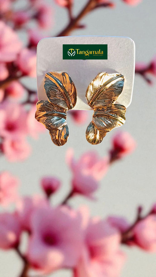 (TMAT012) Golden Leaf Whiper Earrings - Tangamala Jewellery
