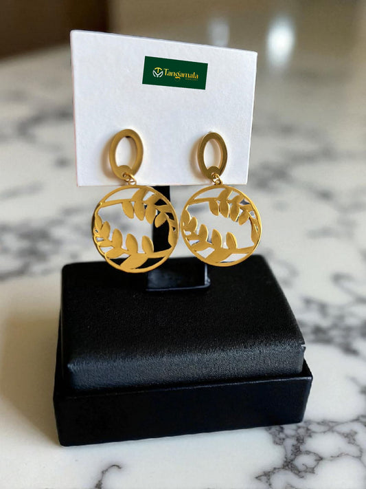 (TMAT014) Glossy Square Leafy Hoop Earrings - Tangamala Jewellery