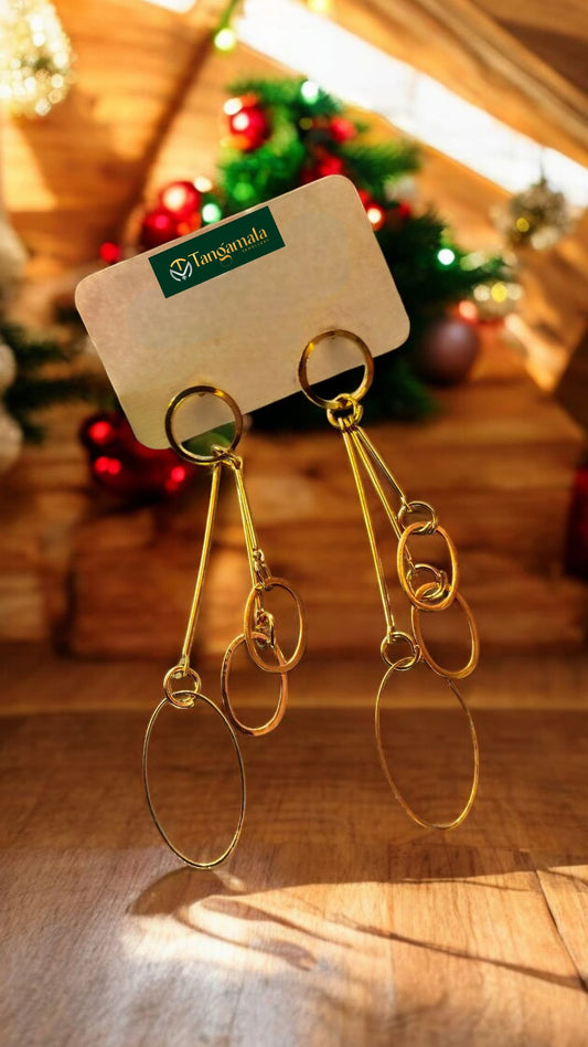 (TMAT015) Three Lyered High-Low Drop Earrings - Tangamala Jewellery