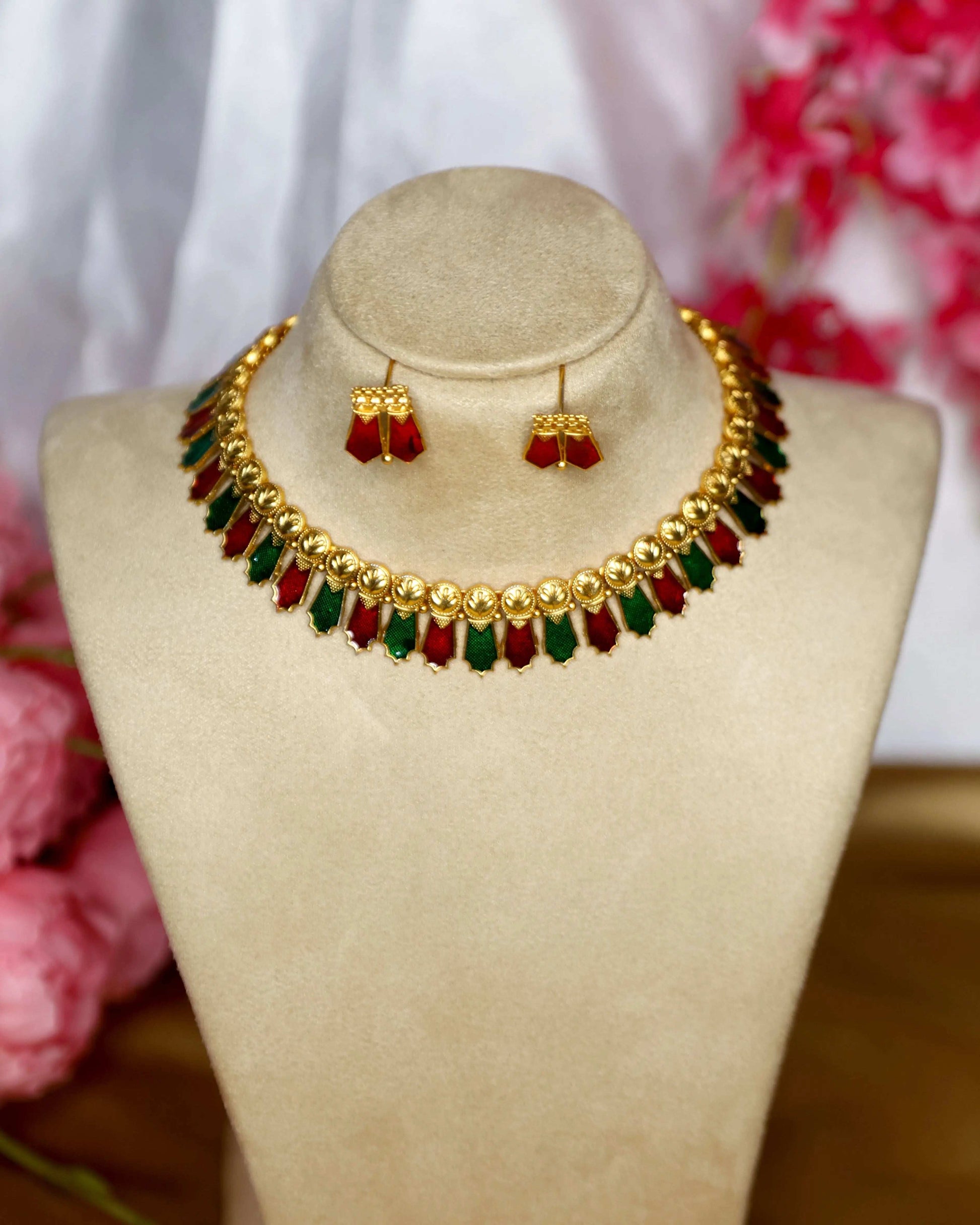 (TMCK006) Kerala Traditional Palakka choker with earrings - Tangamala Jewellery
