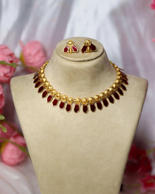 (TMCK006) Kerala Traditional Palakka choker with earrings - Tangamala Jewellery