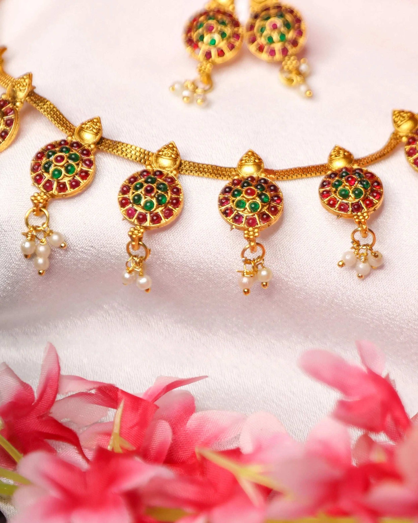 (TMCK009) Choker with hanging Pearl beads - Tangamala Jewellery