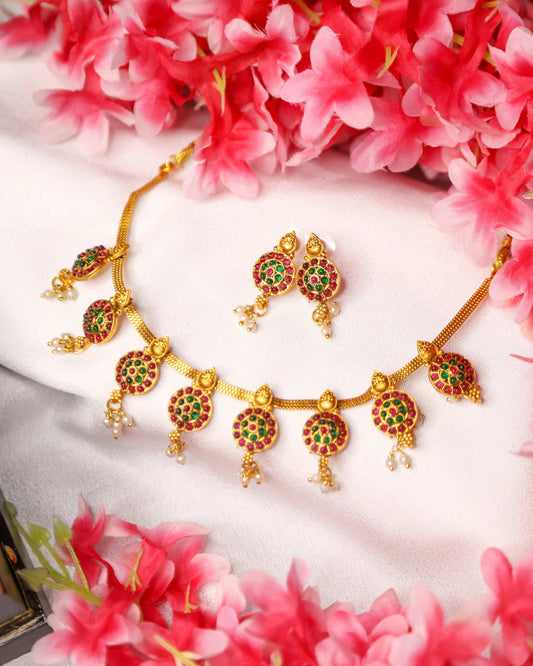 (TMCK009) Choker with hanging Pearl beads - Tangamala Jewellery