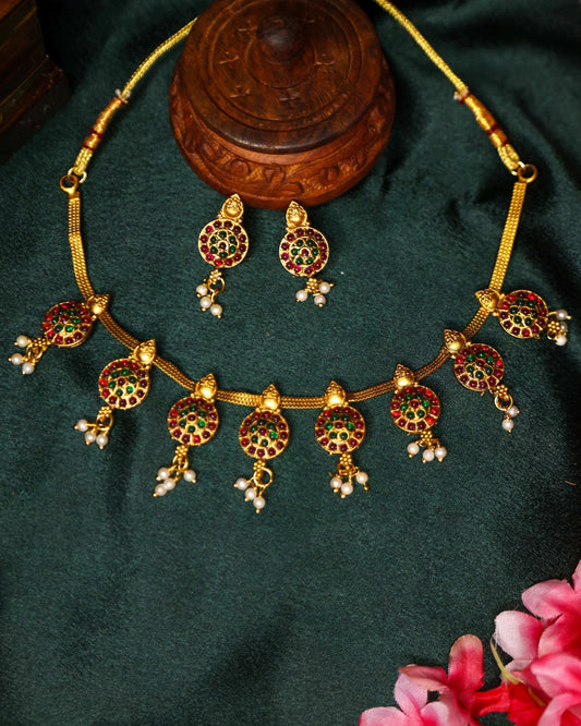 (TMCK009) Choker with hanging Pearl beads - Tangamala Jewellery