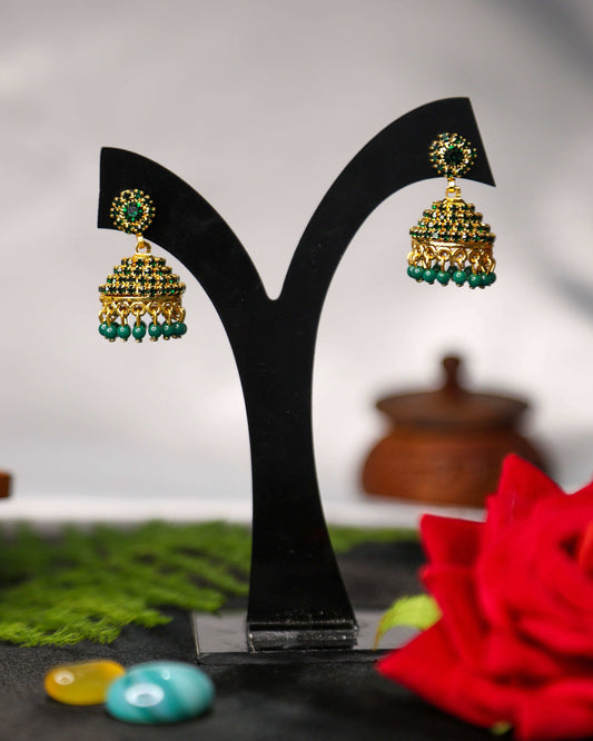 (TMFC010) Layered Stone Jhumka - Tangamala Jewellery