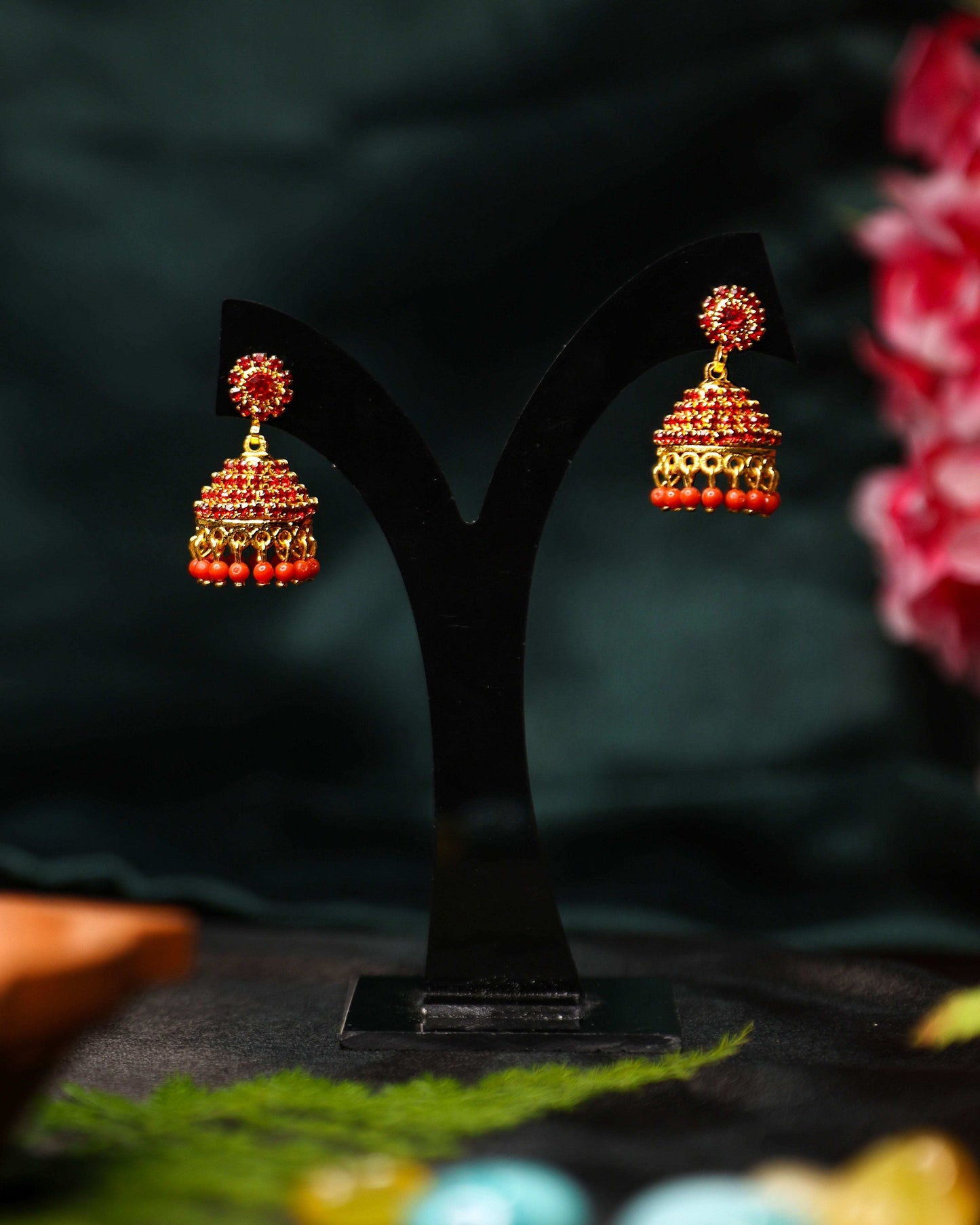 (TMFC010) Layered Stone Jhumka - Tangamala Jewellery