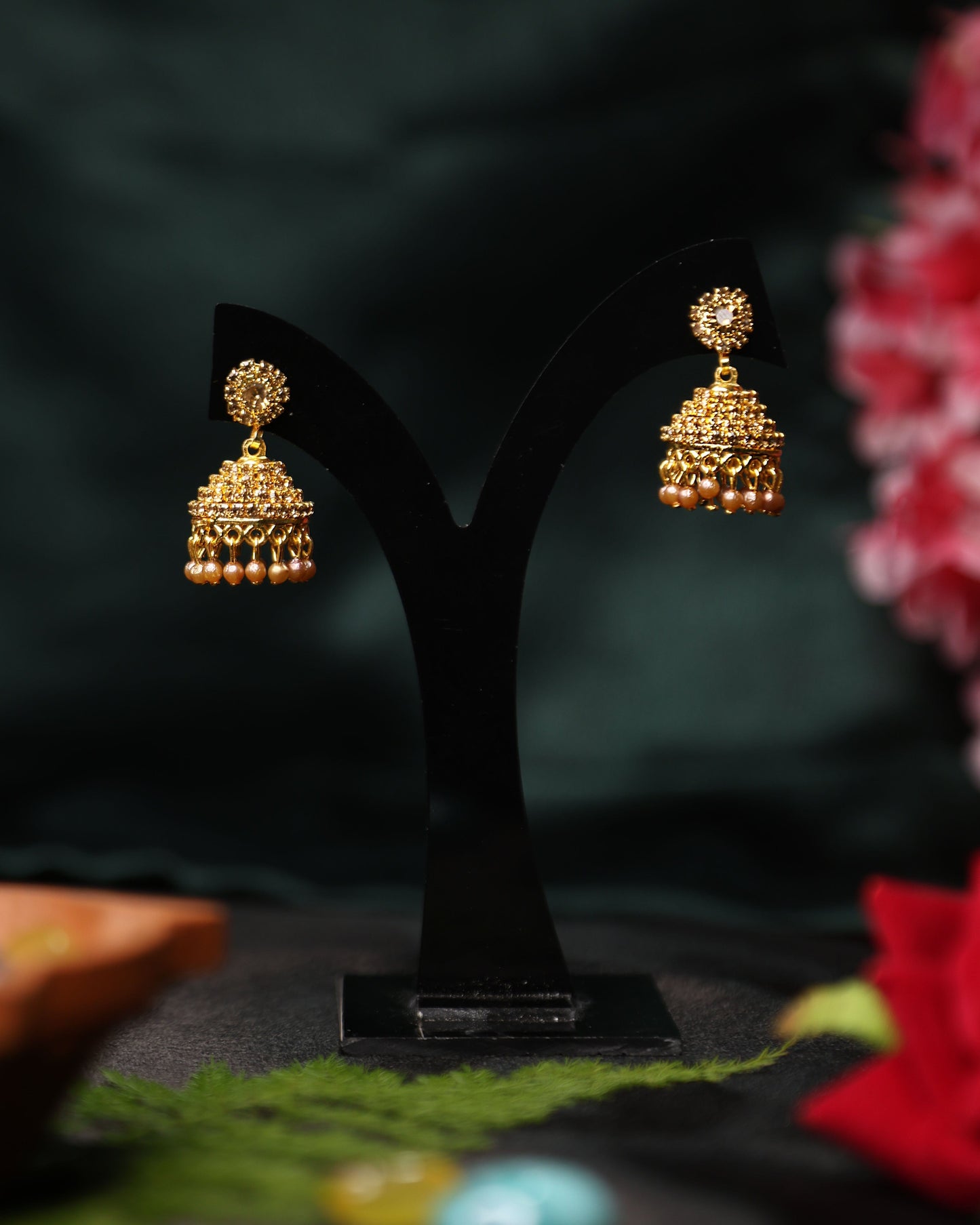 (TMFC010) Layered Stone Jhumka - Tangamala Jewellery