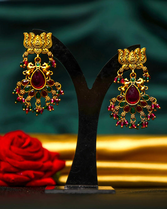 (TMHS001) Antique Lotus Ruby Earrings - Tangamala Jewellery