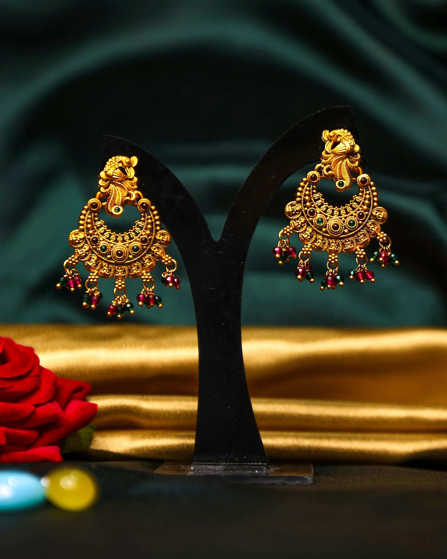 (TMHS004) Antique Ramleela Earrings With Stones - Tangamala Jewellery