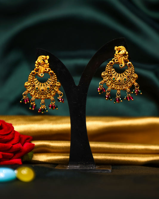 Antique Ramleela Earrings With Golden Hanging Beads